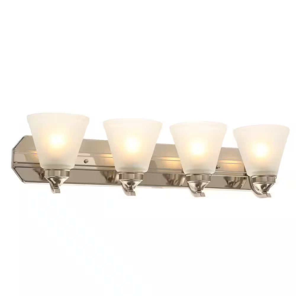 Tavish 30 In. 4-Light Brushed Nickel Classic Vanity with Frosted Glass Shade