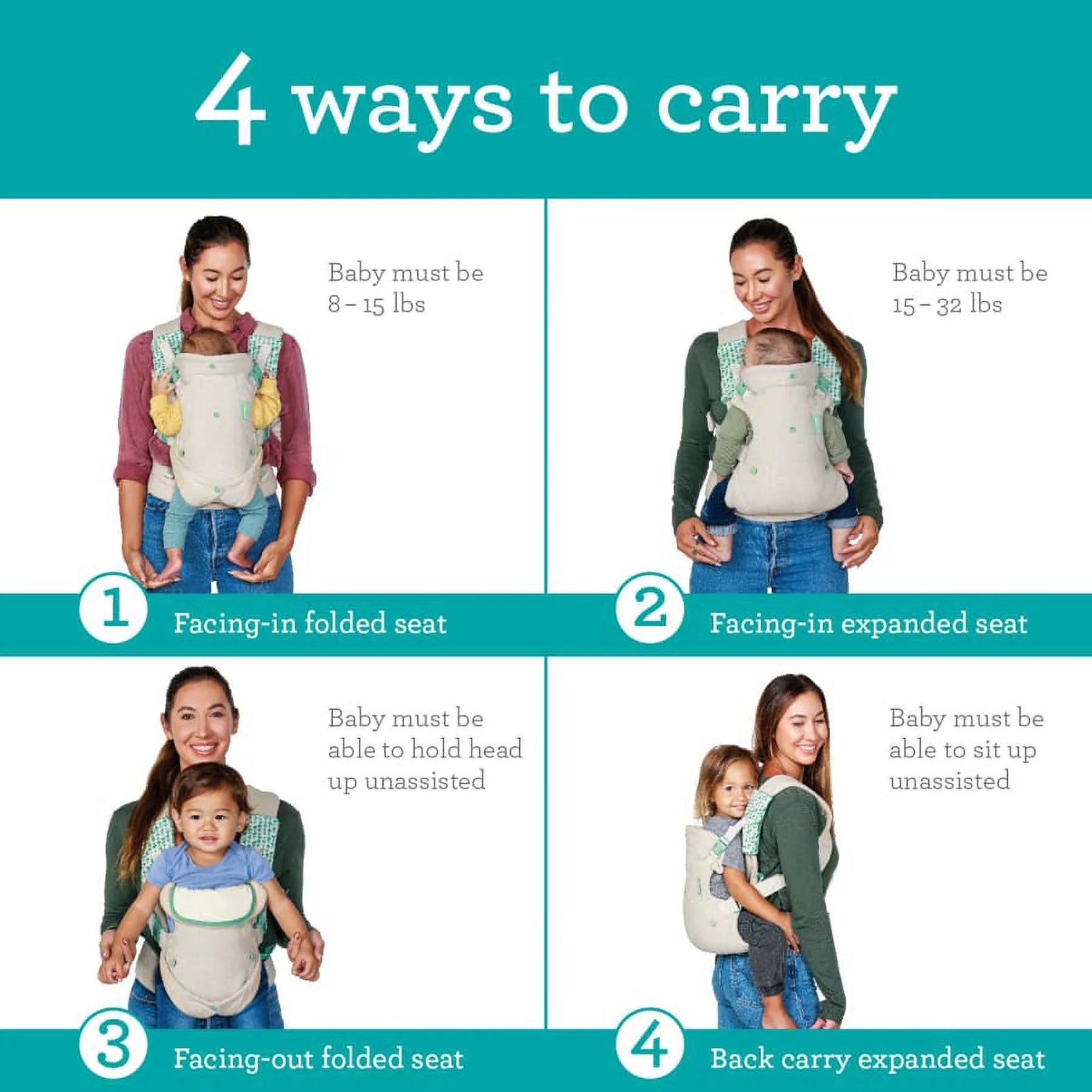 Flip 4-In-1 Convertible Baby Carrier, 4-Position, Unisex, 8-32Lbs, Rainbow