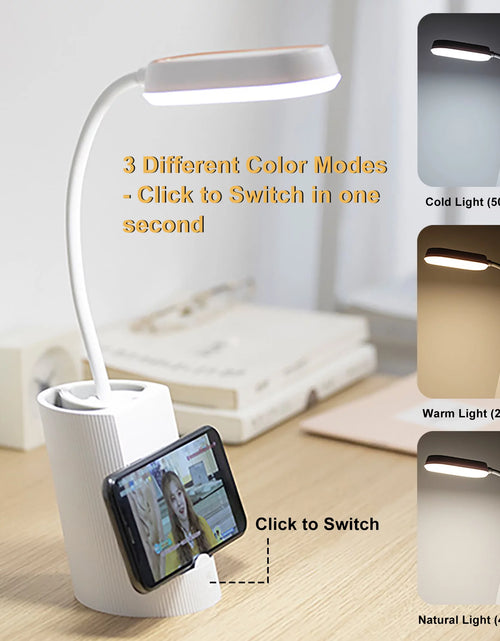 Load image into Gallery viewer, Small Desk Lamp with USB Port Rechargeable LED Desk Light with 3 Modes Dimmable
