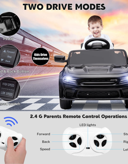 Load image into Gallery viewer, Dodge Electric Ride on Cars for Kids, 12 V Licensed Dodge Charger SRT Powered Ride on Toys Cars with Parent Remote Control, Electric Car for Girls 3-5 W/Music Player/Led Headlights/Safety Belt, Black
