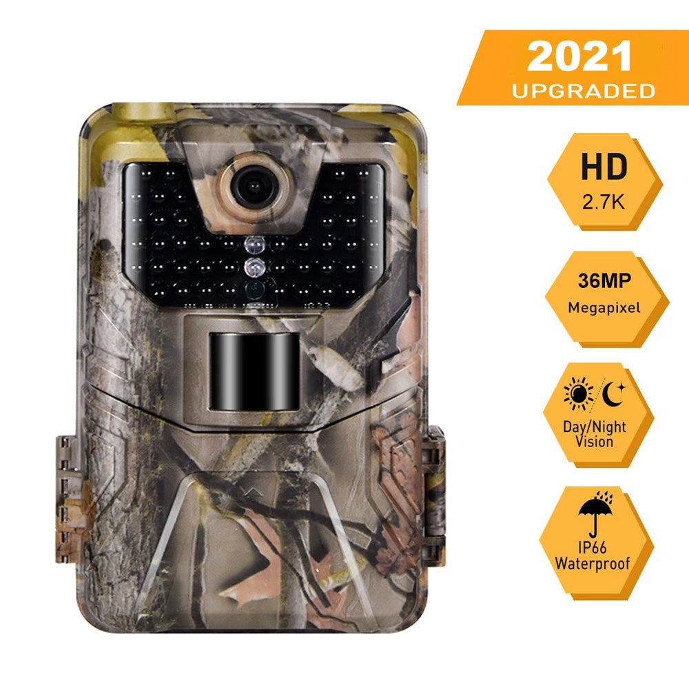 36MP 2.7K Trail Camera 940Nm Low Glow Infrared Night Vision Photo Trap Hunting Cameras Wireless Cam HC900A Wildlife Surveillance