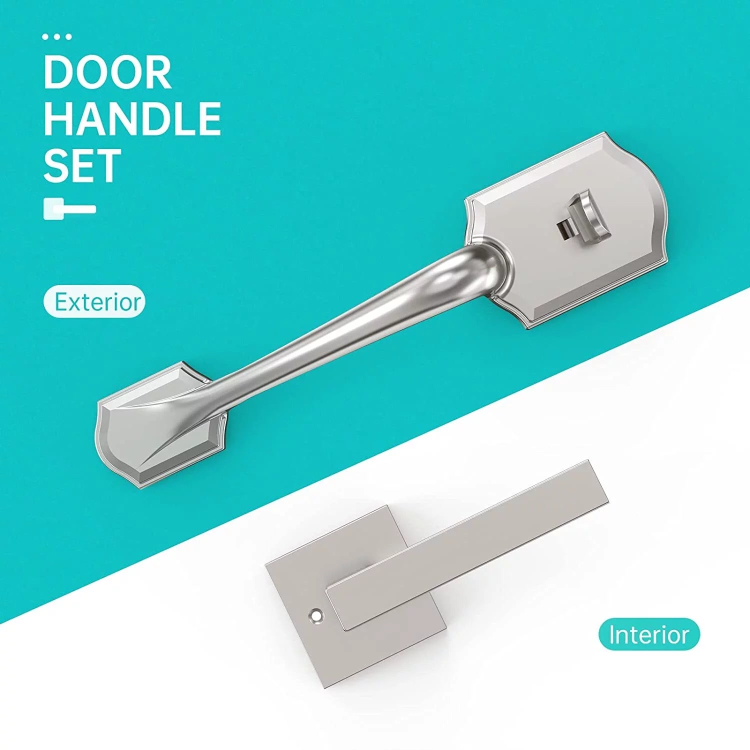 Front Door Handle, Single Cylinder Lower Exterior Door Handle Set with Interior Lever Reversible for Right and Left Handed Doors, Entry Door Lock Handleset, Satin Nickel Silver