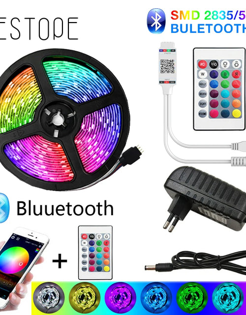 Load image into Gallery viewer, Bluetooth LED Strip Lights RGB 5050 SMD Flexible Ribbon Waterproof RGB LED Light with Power Adapt Tape Diode DC Control
