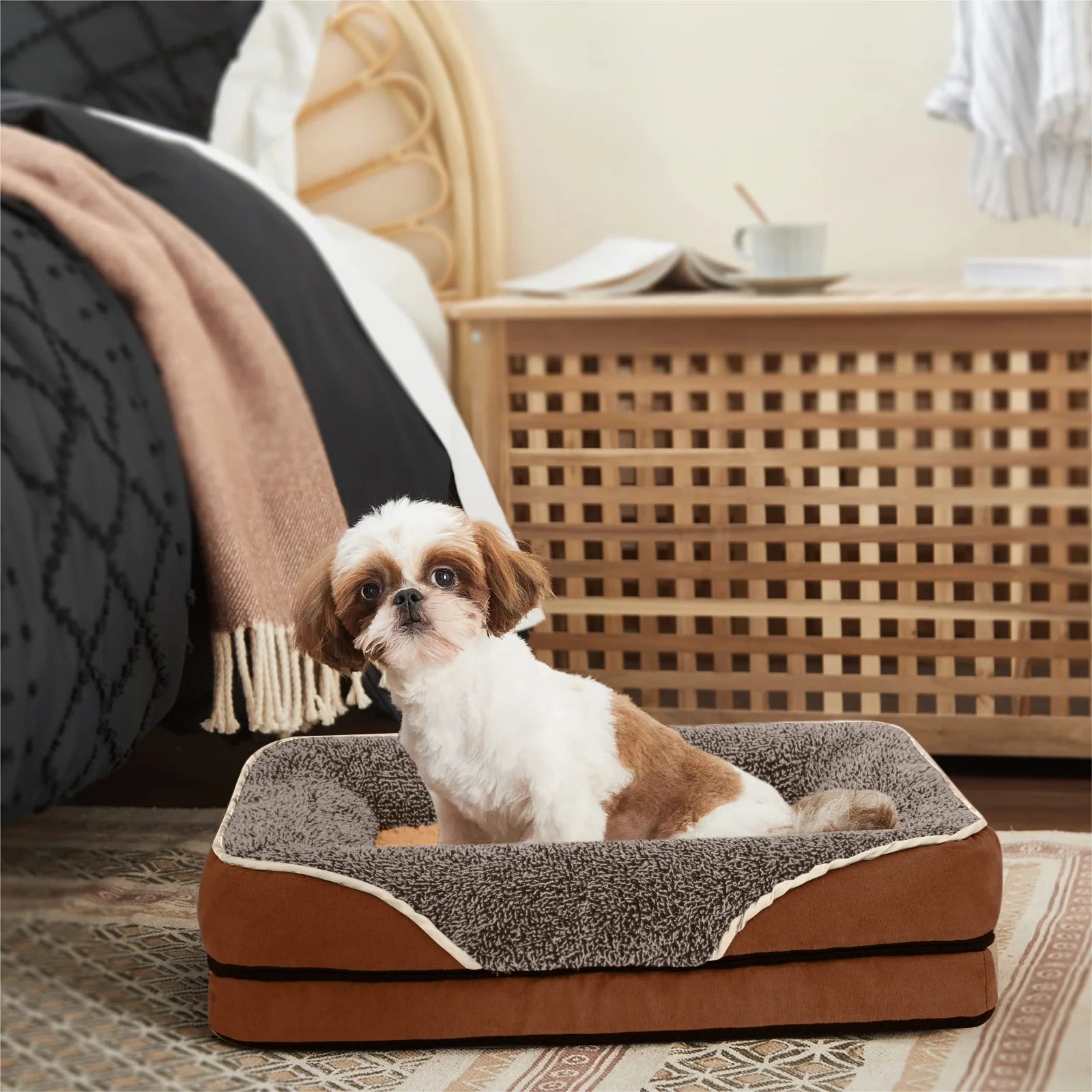 Dog Beds for Small Dogs Orthopedic Dog Bed Sofa Large Medium Small, Supportive Egg Crate Foam Pet Couch Bed with Removable Washable Cover Non Skid Bottom, S, Green