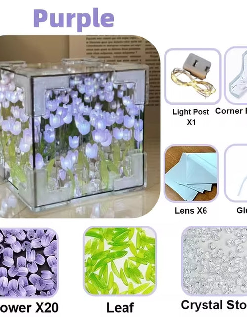 Load image into Gallery viewer, DIY Tulip Mirror Cube Lamp Simulation Flower Bedroom Sleeping Table Lamp Handmade Craft Tulips Mirror Night Light Birthday Gift
