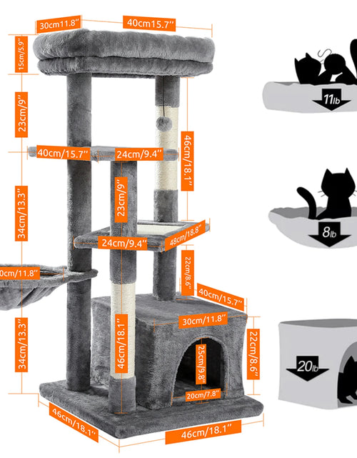 Load image into Gallery viewer, Cat Tree for Indoor Cats, 45 Inches Multi-Level Cat Tower with Sisal Covered Scratching Posts, Spacious Condo, Cozy Hammock and Plush Top Perch
