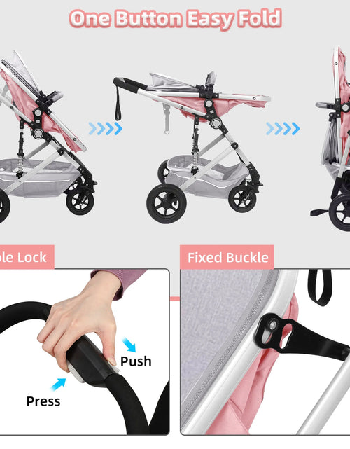 Load image into Gallery viewer, Baby Stroller, Foldable Baby Stroller Reversible Bassinet, Travel Stroller for Newborn Baby, Pink
