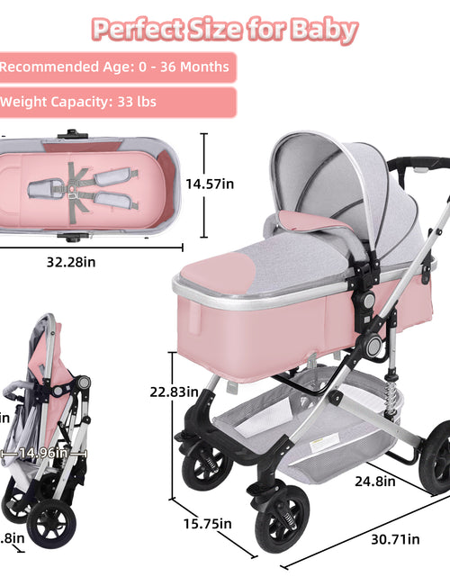 Load image into Gallery viewer, Baby Stroller, Foldable Baby Stroller Reversible Bassinet, Travel Stroller for Newborn Baby, Pink
