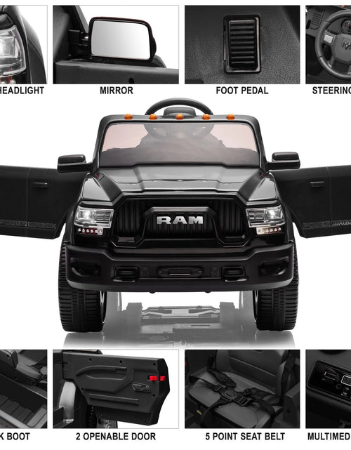 Load image into Gallery viewer, Dodge RAM Ride on Car, 12V Powered Ride on Toy with Remote Control, Rear Wheel Suspension, 5 Point Safety Belt, MP3 Player, Bluetooth, LED Lights, Electric Vehicles for 3-8 Years Boys Girls, Red
