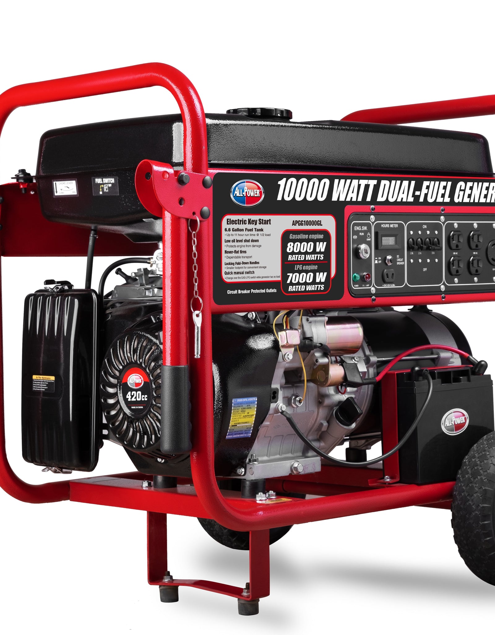 All Power 10000 Watt Dual Fuel Generator APGG10000GL, 10000W Gas/Propane Portable Generator with Electric Start, EPA Certified