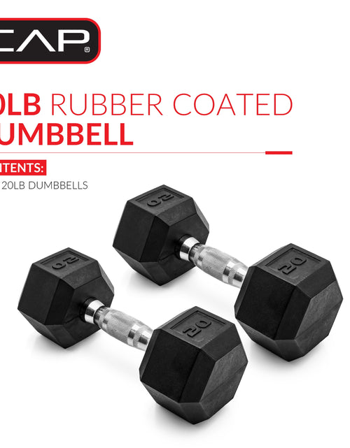 Load image into Gallery viewer, Barbell, 20Lb Coated Rubber Hex Dumbbell, Pair
