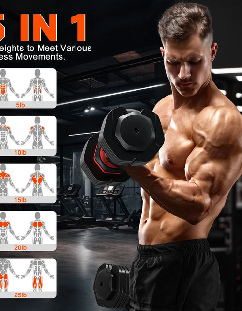 Load image into Gallery viewer, 25Lb 5 in 1 Adjustable Dumbbell Free Weights Plates and Rack - Hand Weights for Women and Men - Adjust Weight for Home Gym Full Body Workout Fitness
