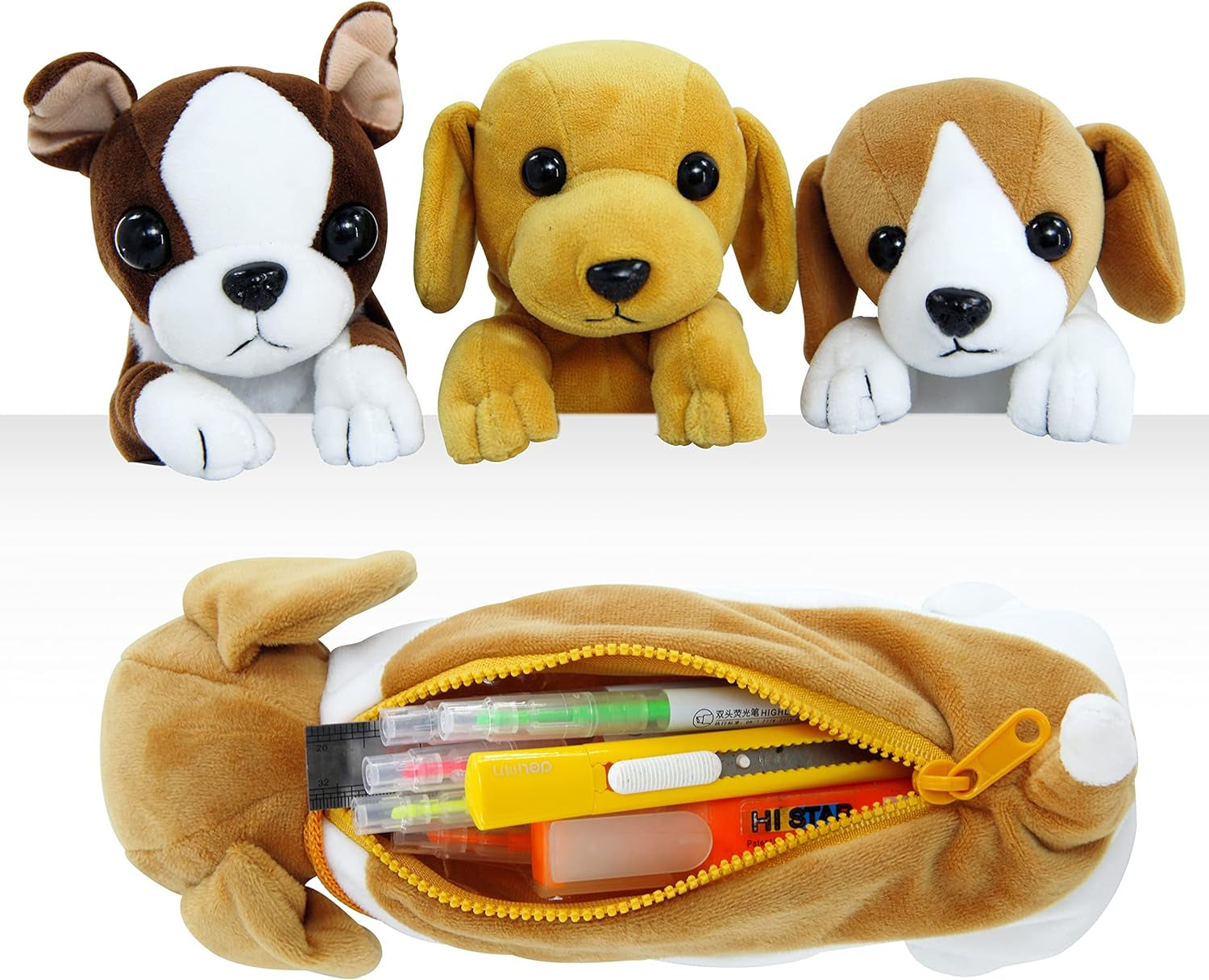 Pencil Case for Boys, 3D Plush Dog Pencil Pouch BB FUNHOUSE Soft Animal Stationery Cartoon Storage Pen Bag Box for School Supplies Girl Students