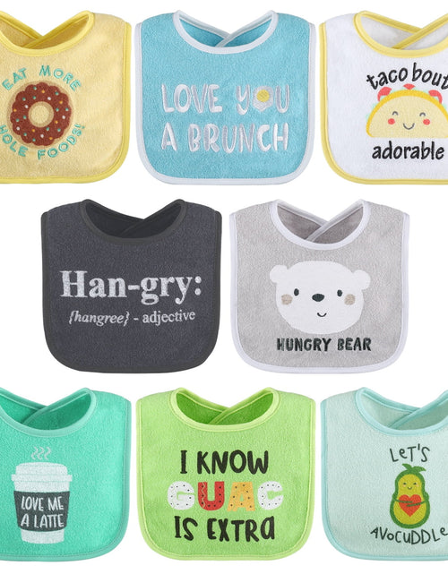 Load image into Gallery viewer, Cotton Baby Bibs for Girls or Boys, 8 Pack, Green, Blue, Yellow
