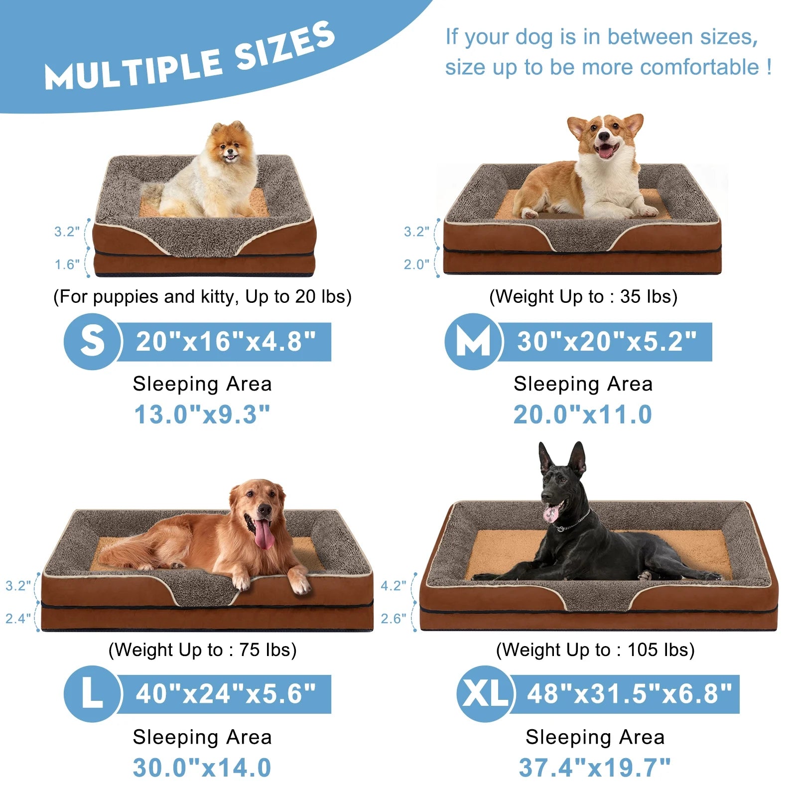 Dog Beds for Small Dogs Orthopedic Dog Bed Sofa Large Medium Small, Supportive Egg Crate Foam Pet Couch Bed with Removable Washable Cover Non Skid Bottom, S, Green