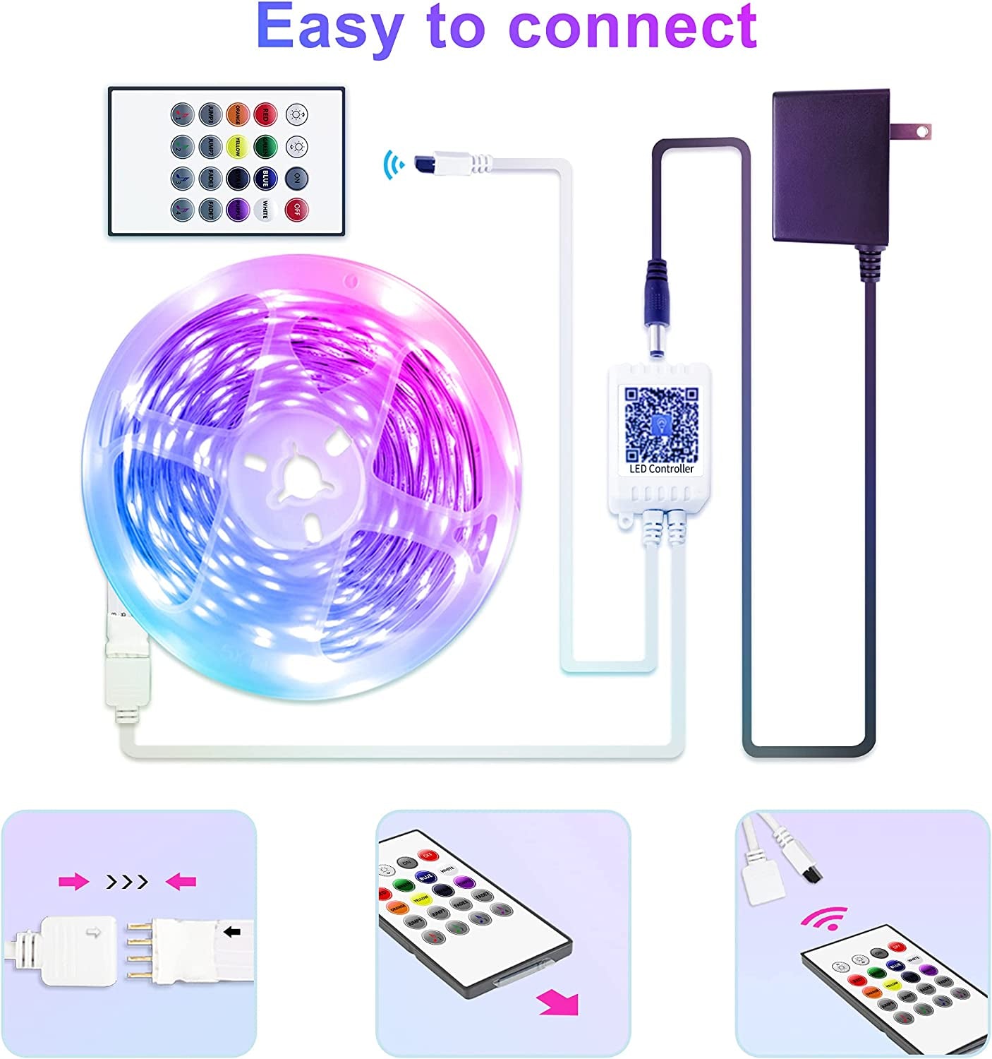 Bluetooth LED Strip Lights 50Ft,Color Changing LED Lights for Bedroom,Built-In-Mic,Music Sync LED Light Strips,Phone Smart Controlled(App+Remote+Mic)………