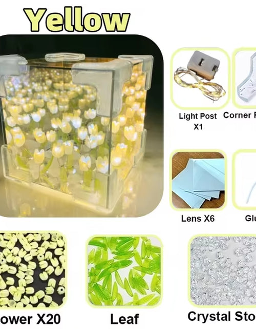 Load image into Gallery viewer, DIY Tulip Mirror Cube Lamp Simulation Flower Bedroom Sleeping Table Lamp Handmade Craft Tulips Mirror Night Light Birthday Gift
