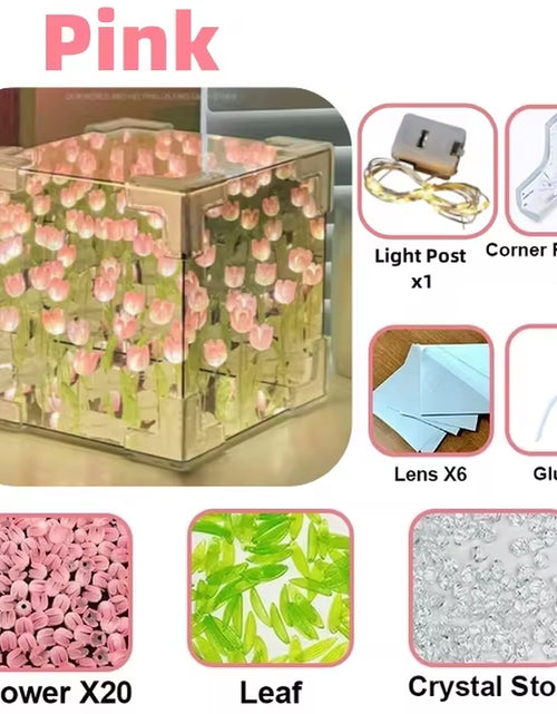 Load image into Gallery viewer, DIY Tulip Mirror Cube Lamp Simulation Flower Bedroom Sleeping Table Lamp Handmade Craft Tulips Mirror Night Light Birthday Gift
