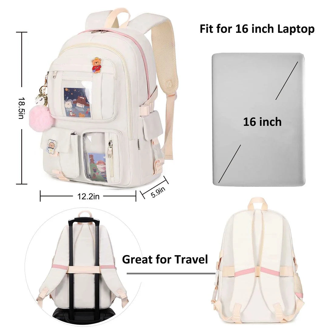 Laptop Backpacks 16 Inch School Bag College Backpack Large Travel Daypack Kawaii Bookbags for Teens Girls Women Students（Pink）