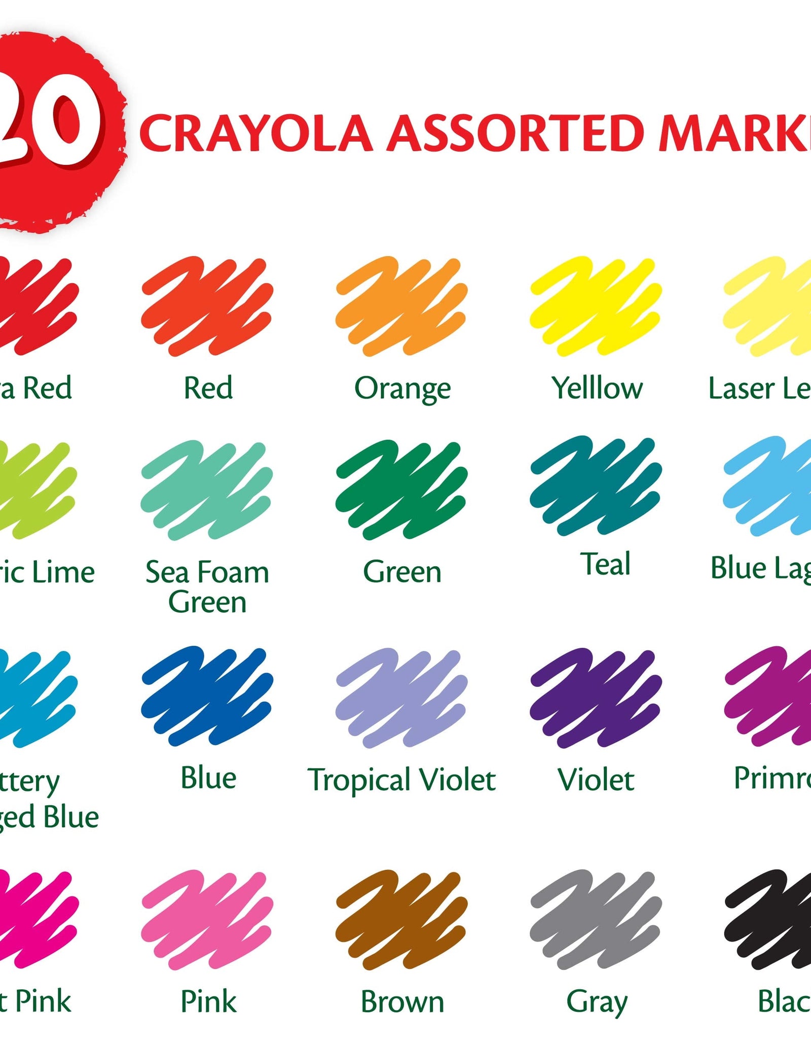 Broad Line Markers, 20 Ct Classic Colors, School Supplies for Teachers and Kids, Classroom Supplies