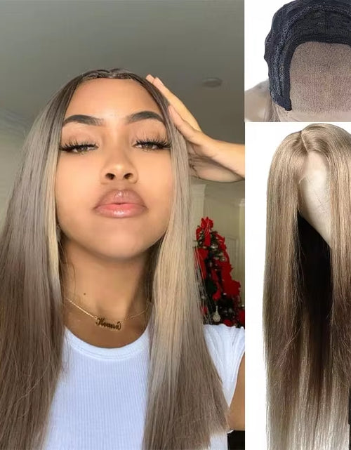 Load image into Gallery viewer, Ombre Grey Human Hair Wigs #126 Coloreed Lace Front Human Hair Wigs Straight Hair 4*4 Lace Front Wigs Remy Hair  130
