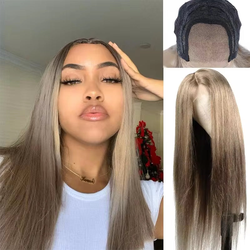 Ombre Grey Human Hair Wigs #126 Coloreed Lace Front Human Hair Wigs Straight Hair 4*4 Lace Front Wigs Remy Hair  130